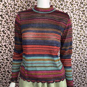 Glitter Stripe Mock Neck Top
